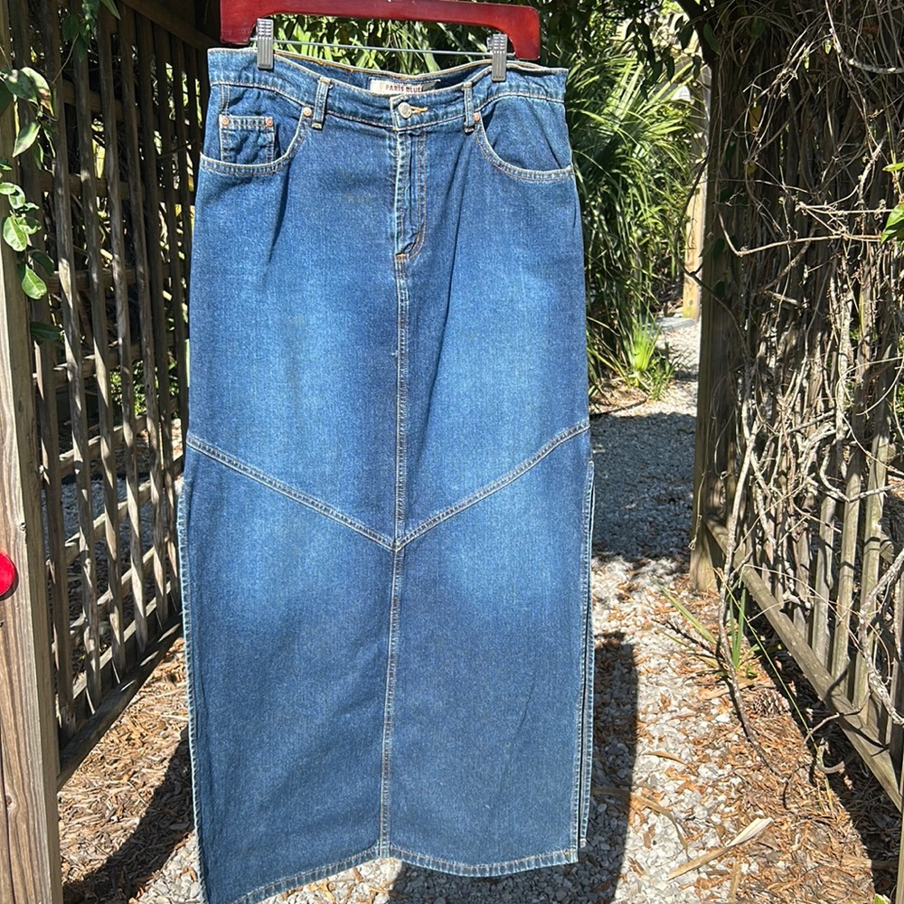 Paris Blues Vintage Denim Maxi Skirt Size 11 Chevron Y2K Boho Western Jean